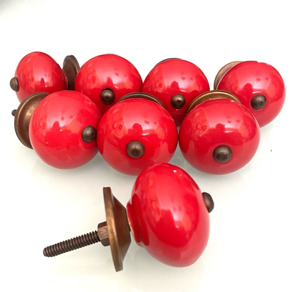 🎉2X HOST PICKSet of 8Poppy Red Ceramic Furniture Knobs